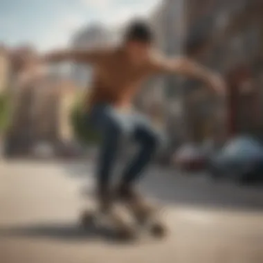 Skateboarder in Tan Top Performing Ollie Trick