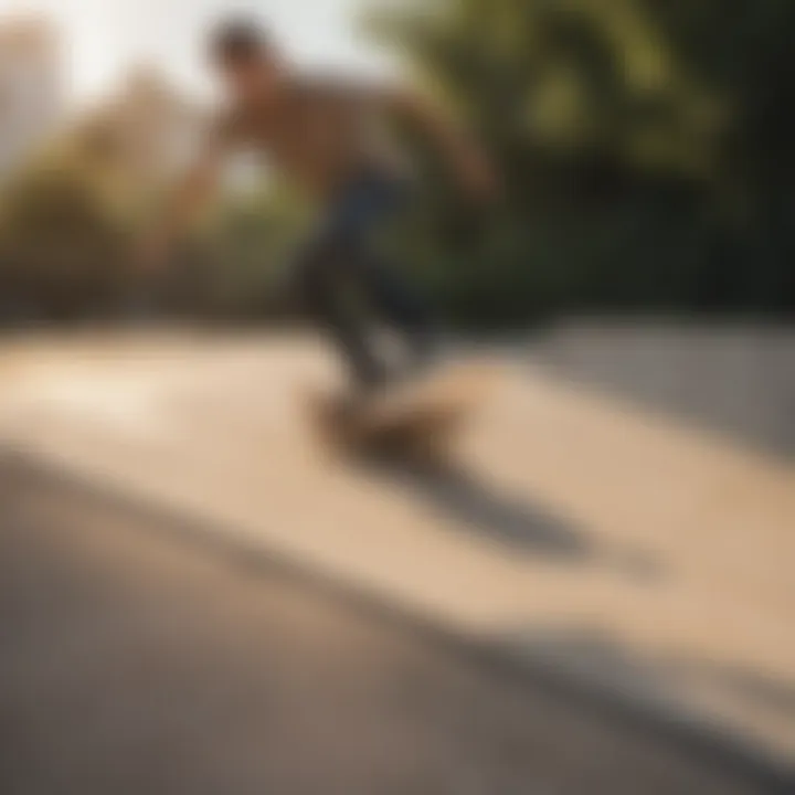 Skateboarder in Tan Top Riding Vert Ramp