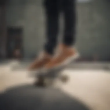 A skateboarder performing tricks while wearing New Balance hard sole shoes on a skate park.