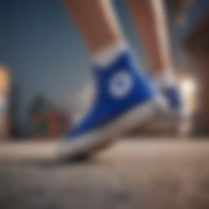 Skater Performing Ollie in Royal Blue Converse Low Tops