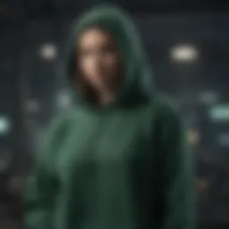 Abstract Dark Green Crop Hoodie Sketch