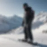 Sleek black snowboard bibs on snowy mountain slope