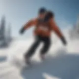 Snowboarder carving through powder