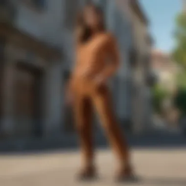 Contemporary Chic Stylish outfit pairing featuring tan corduroy pants in a modern setting