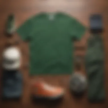 Stylish green t-shirt flat lay