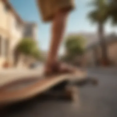 Skateboarder performing a kickflip in tan reef sandals