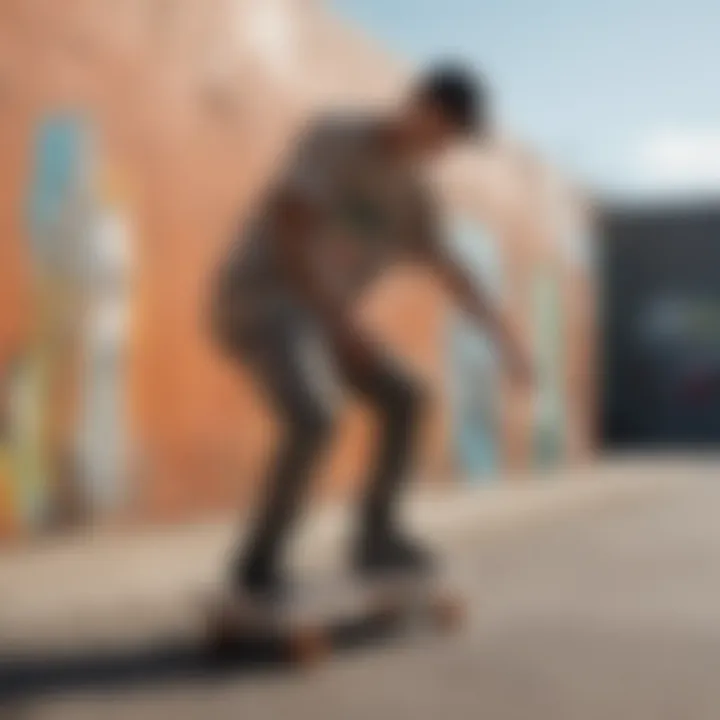 Tan Top Skateboarder Against Urban Mural Background