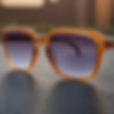 Close-up of square gradient sunglasses showcasing unique design features