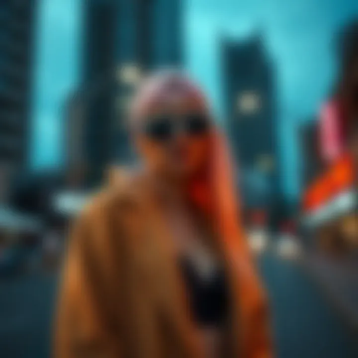 Urban Styling with Violet Nikes Fashion-forward individual styling violet Nikes in urban setting