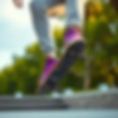 Skater Performing a Trick in Violet Nikes Skater performing a trick wearing violet Nikes