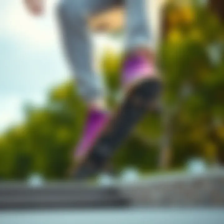 Skater Performing a Trick in Violet Nikes Skater performing a trick wearing violet Nikes