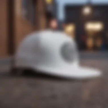 An all white snapback paired with popular skate gear.