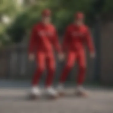 Skaters in Old Skool Red Fashion A group of skaters dressed in Old Skool Red apparel