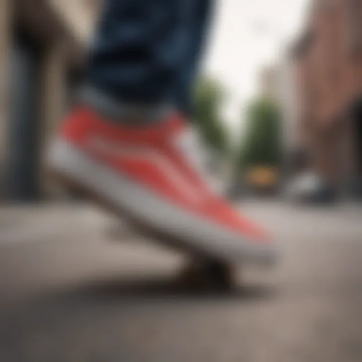 Skater performing a trick while wearing solid color Old Skool Vans, emphasizing their functionality