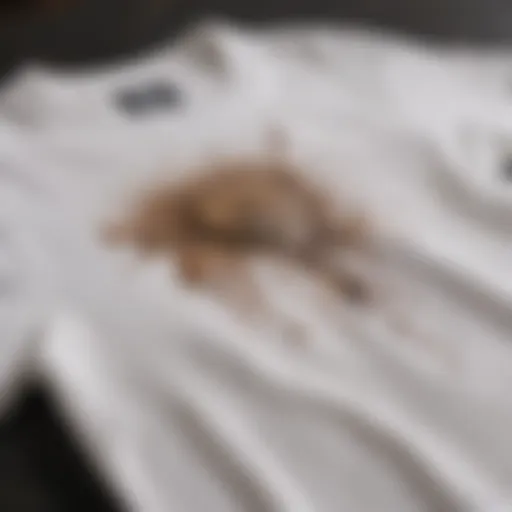 Close-up of a stained white t-shirt highlighting various types of stains