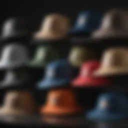 A collection of stylish crushable bucket hats in various colors and patterns