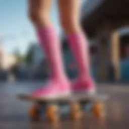 Vibrant collection of Barbie socks showcased on a skateboard