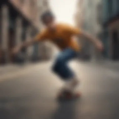 Skateboarder in Motion with Protective Sunglasses Skateboarder performing tricks while wearing protective flat rim sunglasses