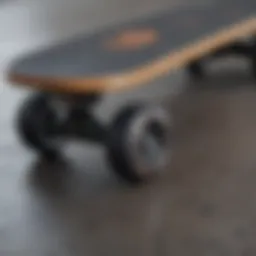 A close-up view of a skateboard deck showcasing its unique design and craftsmanship.