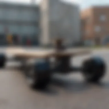 Durable Skateboard Trucks A detailed view of skateboard trucks highlighting their construction and durability.