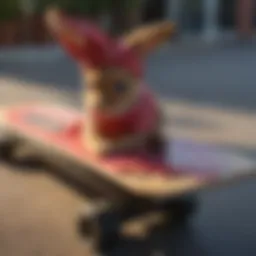 A close-up of a vibrant Playboy bandana draped over a skateboard.