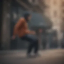 Skateboarder showcasing a zip-up sweater jacket in action