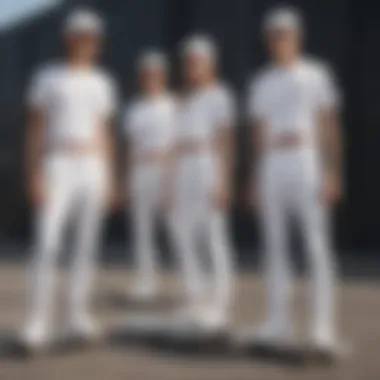 Skater Style Showcase Group of skaters showcasing their style with all white Adidas pants
