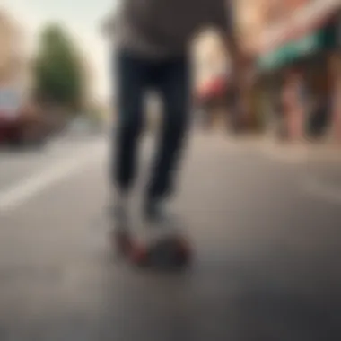 Performance in Action: Thundrblade Skates Skater executing a trick using Thundrblade Skates on a vibrant street backdrop.