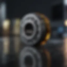 Close-up of skateboard bearings with oil droplets