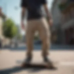 Front fanny bag worn by a skateboarder in action