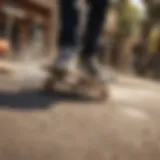 Close-up of a skateboarder executing the Reef Stash Slide