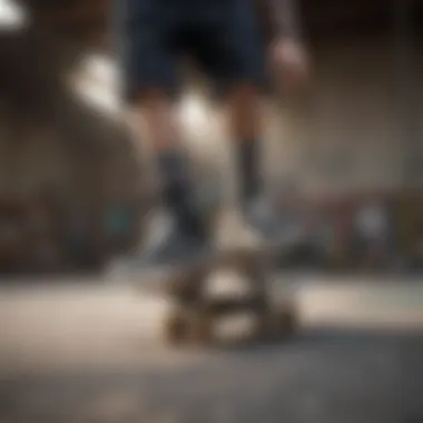 Skateboarding with Vans Liner Socks Skateboarder wearing Vans liner socks while performing a trick
