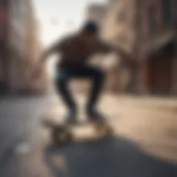 Skateboarder performing an intricate trick on a city street