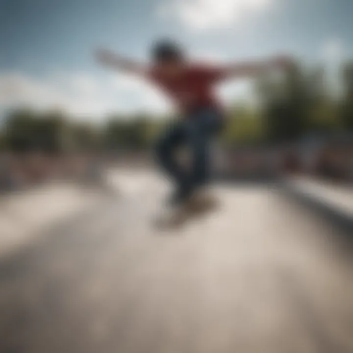 Skateboarder flying high over a half-pipe at a skate park