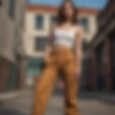 Dickies high waisted cargo pants in urban setting