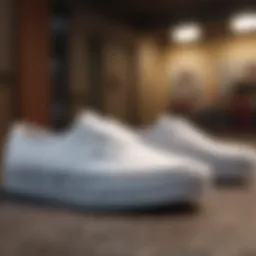 Close-up view showcasing the iconic Vans Authentic white sneaker design