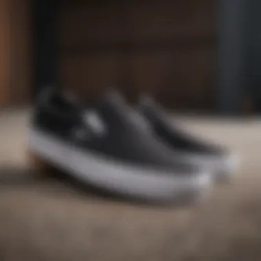 Close-up of the Vans Classic Black Slip-Ons detailing