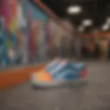 Vans Pride sneakers displayed in a vibrant skate park setting