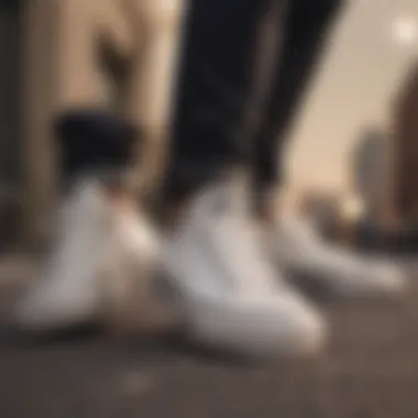 Close-up of white with black Converse sneakers in a vintage filter