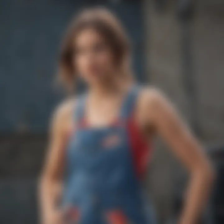 Vintage-inspired denim overalls with floral accents