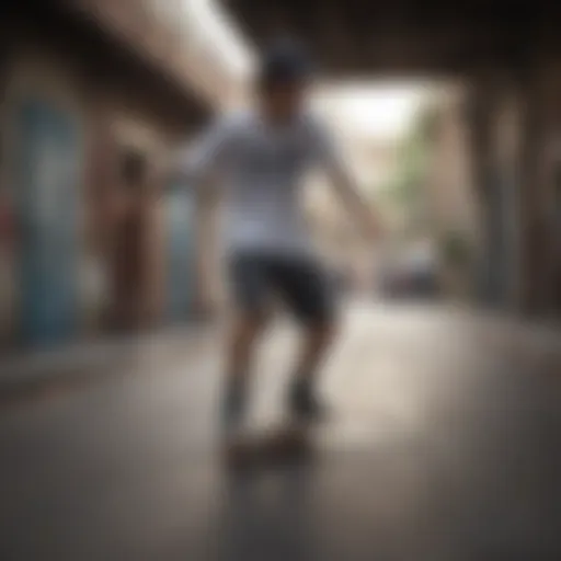 Skateboarder wearing Welcome T-Shirt performing a trick