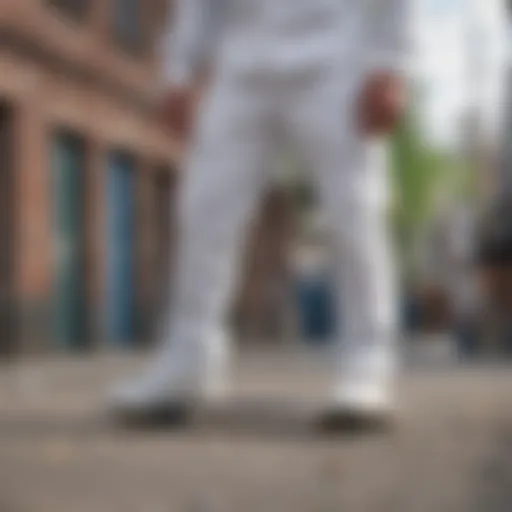 White BDU pants in urban skateboarding setting