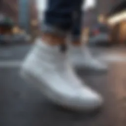 White High Top Vans with Black Stripe on City Street