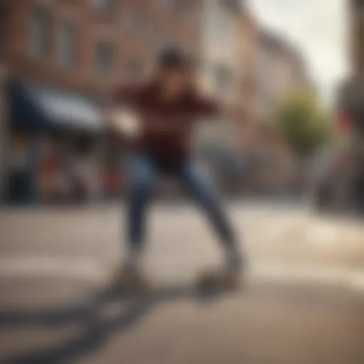 Dynamic scene showcasing female skaters performing tricks on vibrant urban streets