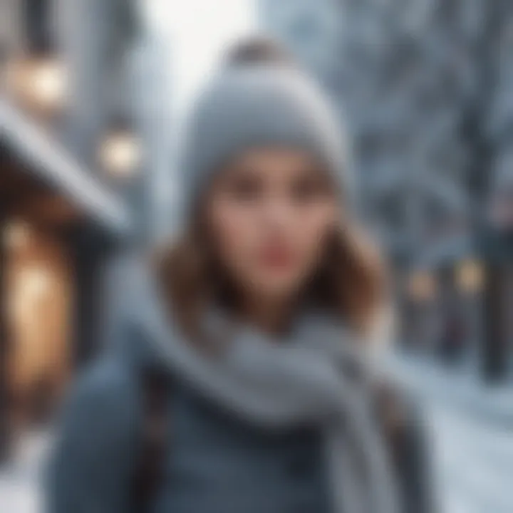 A model showcasing a trendy winter outfit in a snowy backdrop