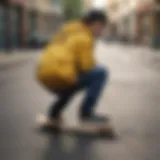 Skateboarder with Yellow Bookbag in Urban Setting