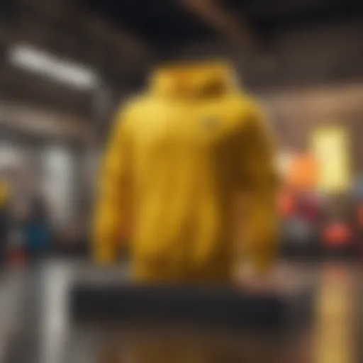 Vibrant yellow Nike sweatshirt on display in a modern setting